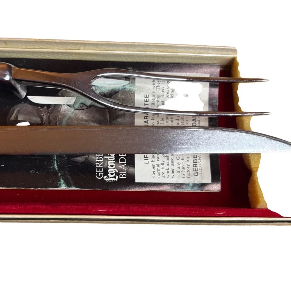 Vintage Gerber Balmung Carving Knife & Siegfried Fork Set Boxed Legendary Blades